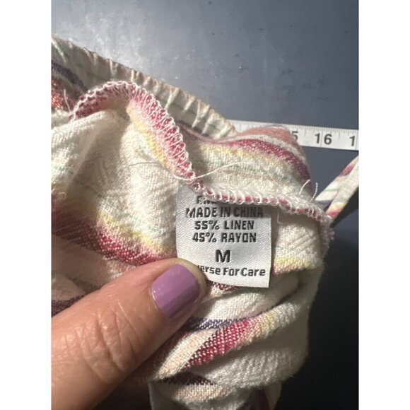 Womens Striped Linen Blend Elastic Waist Pants M Pull On Beachy Boho  Lagom Lage - Picture 8 of 9